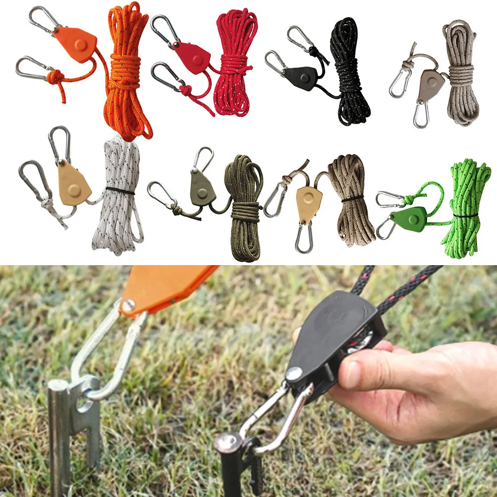 

4mm 2M Pulley Windproof Rope Camping Canopy Tent Rope Lamp Adjustable Lanyard Multifunctional Tent Accessories