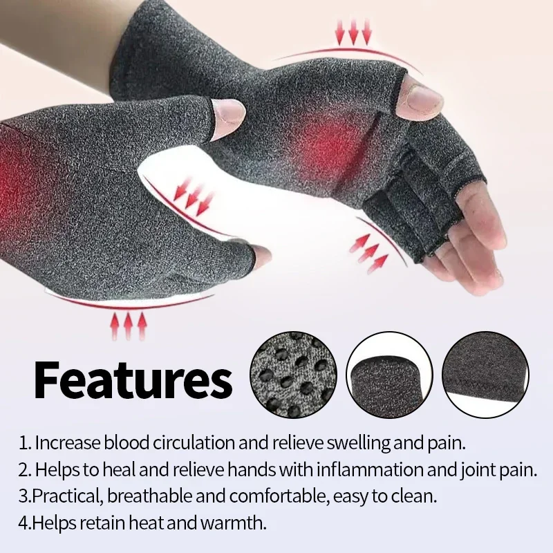 Arthritis Gloves for Men Women Half Finger Anti Slip Compression Gloves Hand Wrist Support Brace Band Joint Pain Therapy 1 Pair