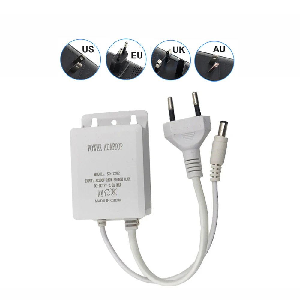 Outdoor AC 100-240V Input DC 12V 2A Output Power Supply EU Plug Power Adapter Charger for CCTV Security IP Camera Waterproof