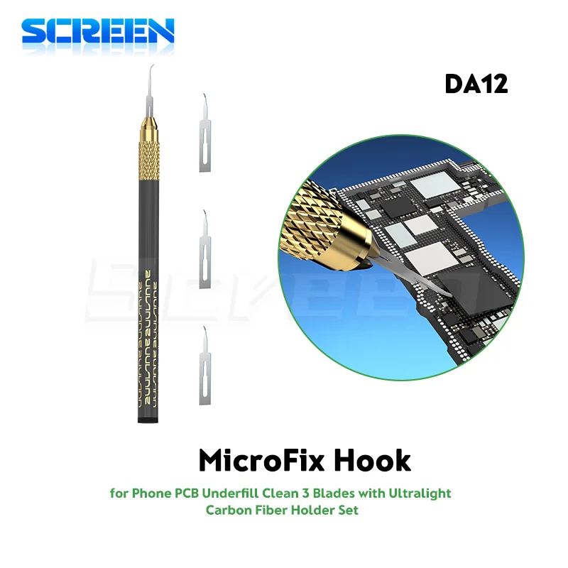 2UUL DA12 MicroFix Hook Ultralight Carbon Fiber Knife Kit For Mobile Phone PCB Underfill Clean Motherboard Glue Cutting Removal