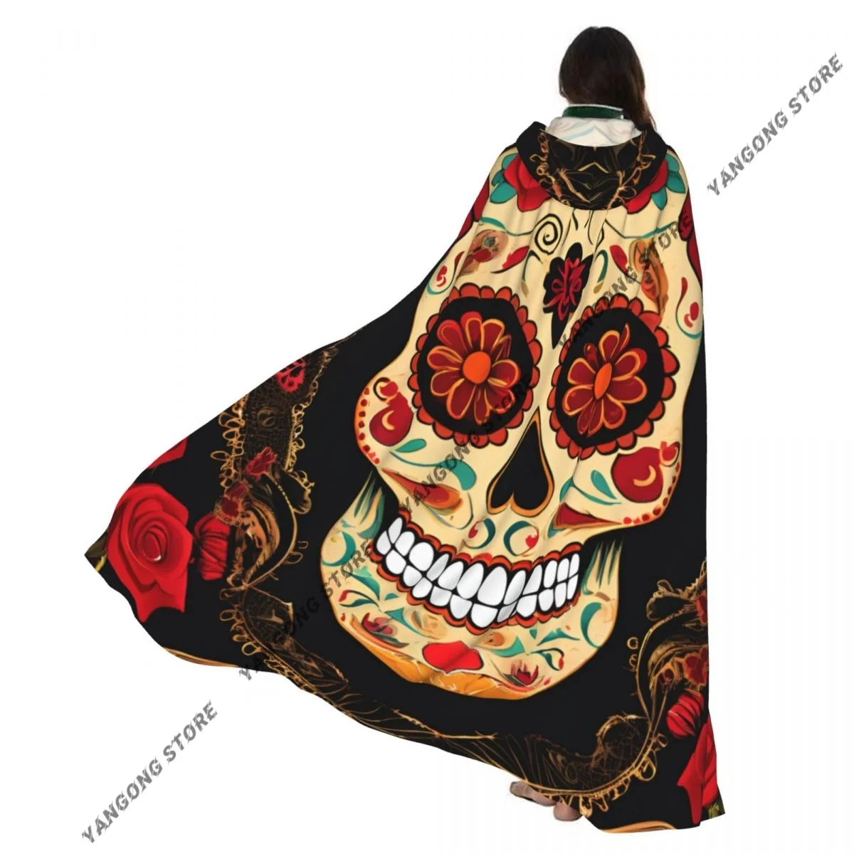 

Cosplay Medieval Costumes Frame With Mexican Skull Woman Hooded Cloak Capes Long Robes Jackets Coat Carnival