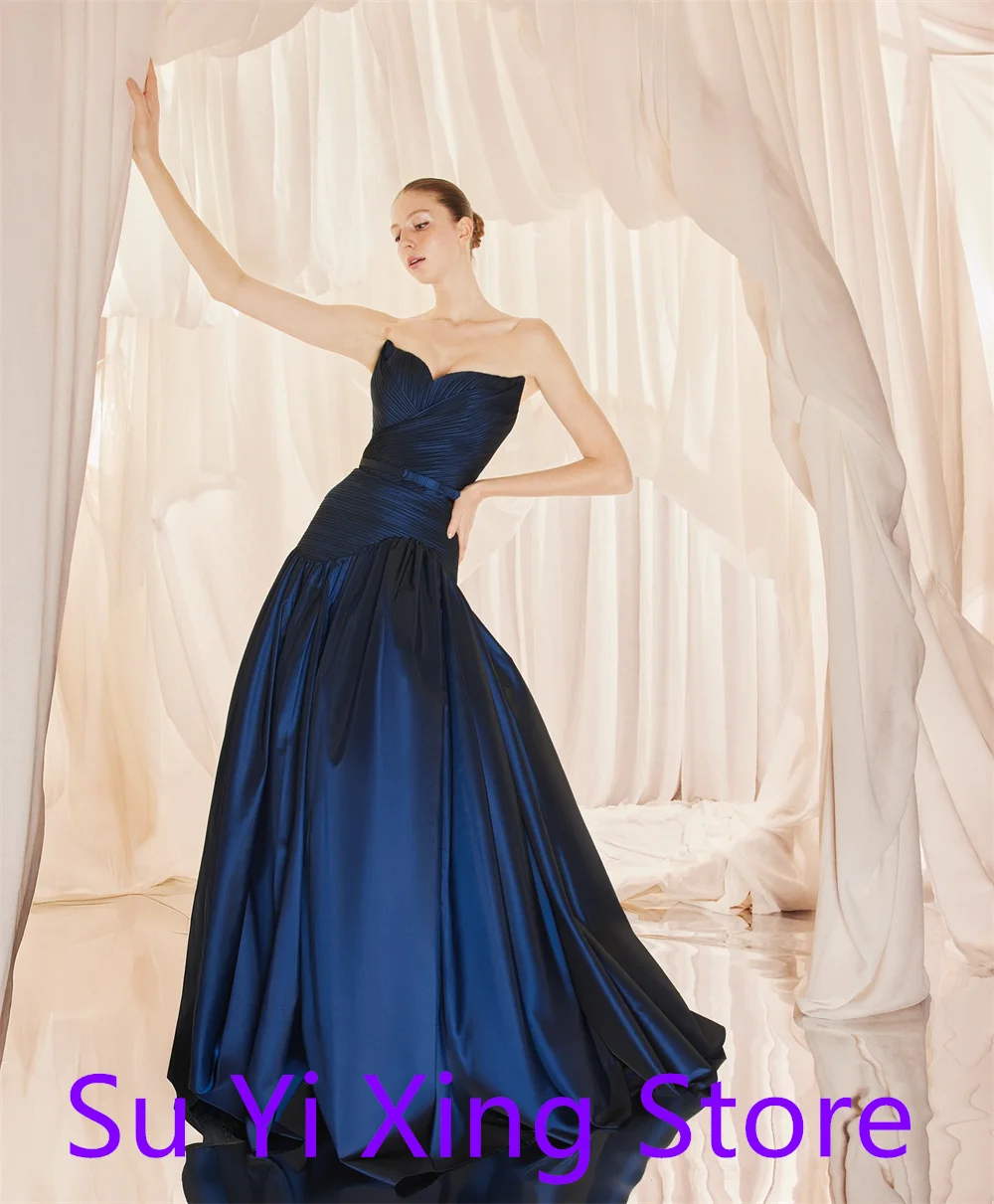 Customized Temperament  Blue Jersey Homecoming Dress Elegant Ruched Strapless Belt(Sashes) Mermaid Zipper Back Robe de soirée