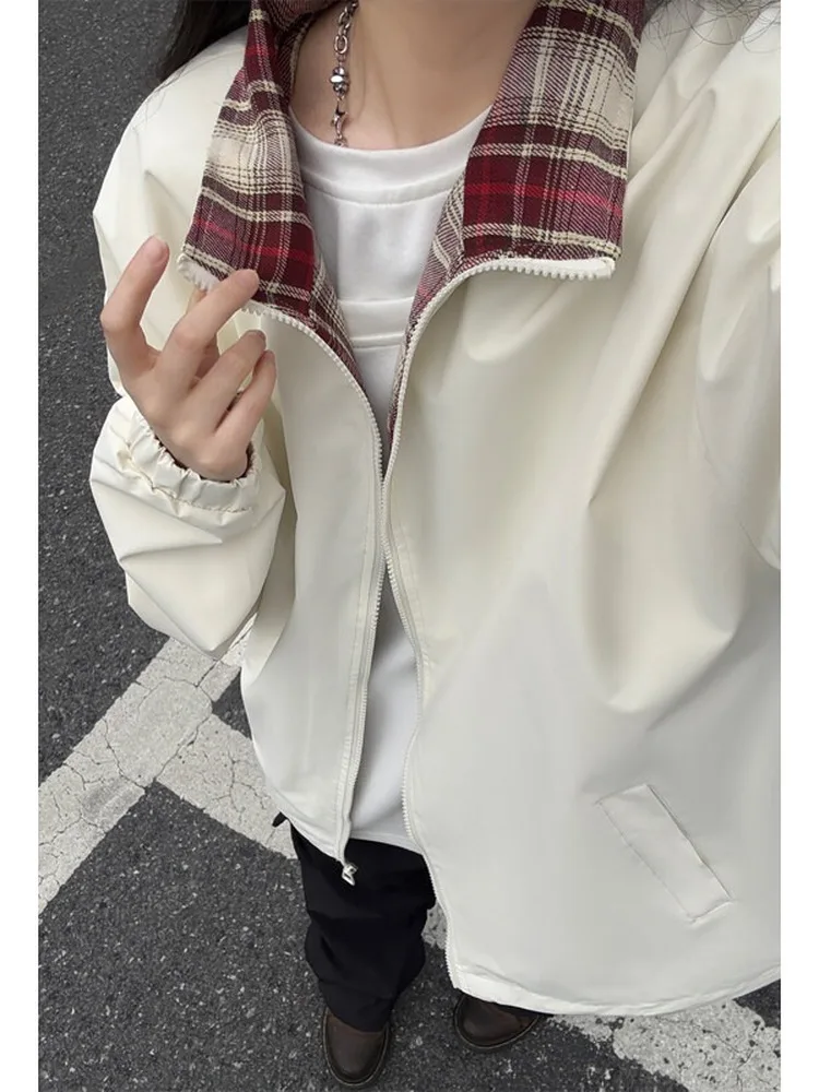 Cleanfit Plaid Patchwork Baseball Style Men's Jacket Autumn Collection American Retro Couple Outfits Casual Loose Fit Windproof