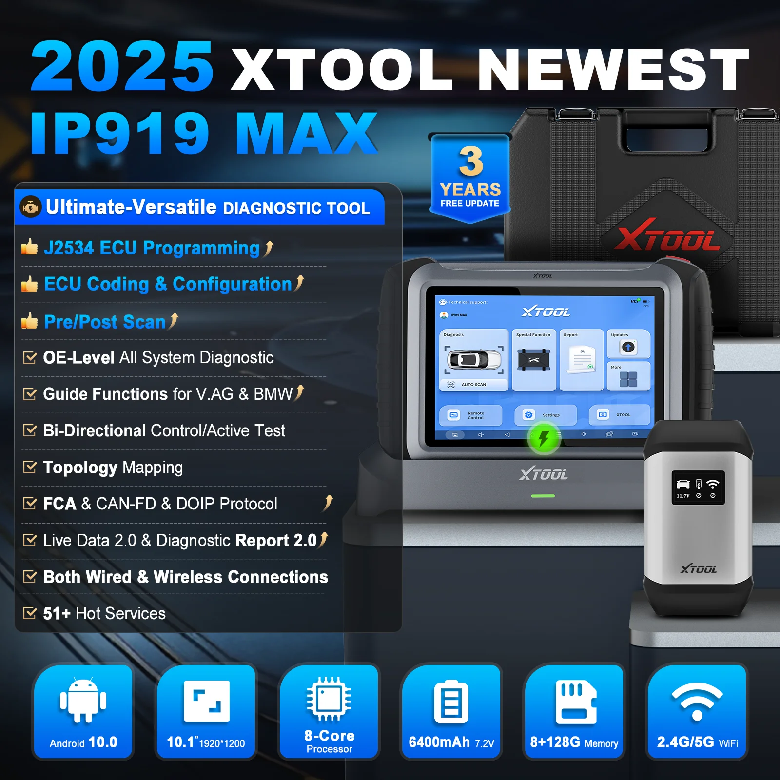 

XTOOL IP919 MAX J2534 ECU Programming Tools All System Car Diagnostic Scanner ECU Coding 51 Resets FCA DOIP Intelligent Topology