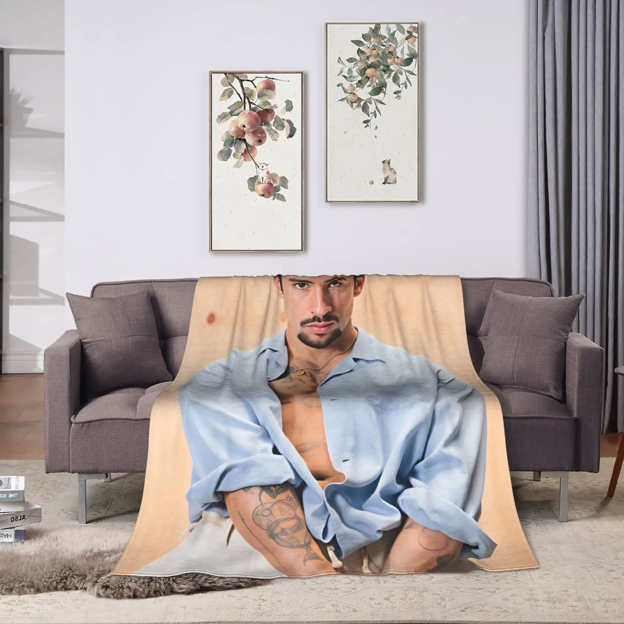Soft BlanketGirls Boys Airplane Travel Bad Bunny Puerto Rican Rapper Portrait Throw Blanket Flannel Bedspread For Sofa Bed Cover