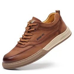 Retro Cow Leather British Men's Board Shoes Spring Autumn Soft Sole Casual Men Sneakers New Designer Non-slip Zapatos De Hombre