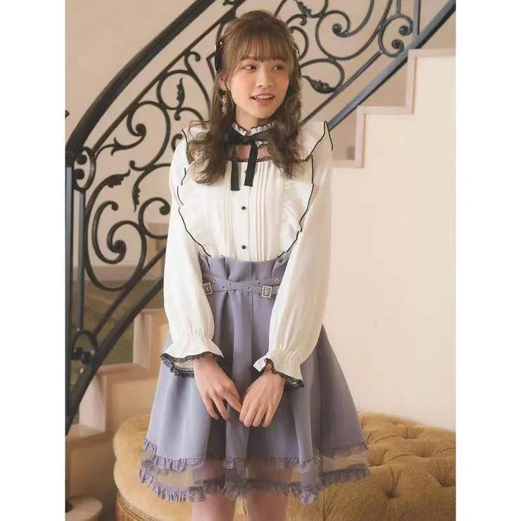 ญี่ปุ่น Rojita เสื้อผู้หญิงหวาน Lolita สีชมพูเสื้อ Camisas ฤดูใบไม้ผลิฤดูใบไม้ร่วงผู้หญิงพัฟแขนยาวเสื้อด้านบน Mujer