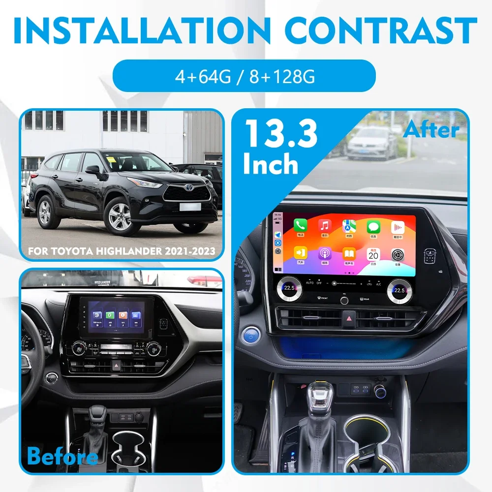 

13.3 Inches Android 13 For Toyota Highlander 2020-2023 GPS CarPlay Auto Stereo Car Radio Multimedia Video Player GPS Navigation