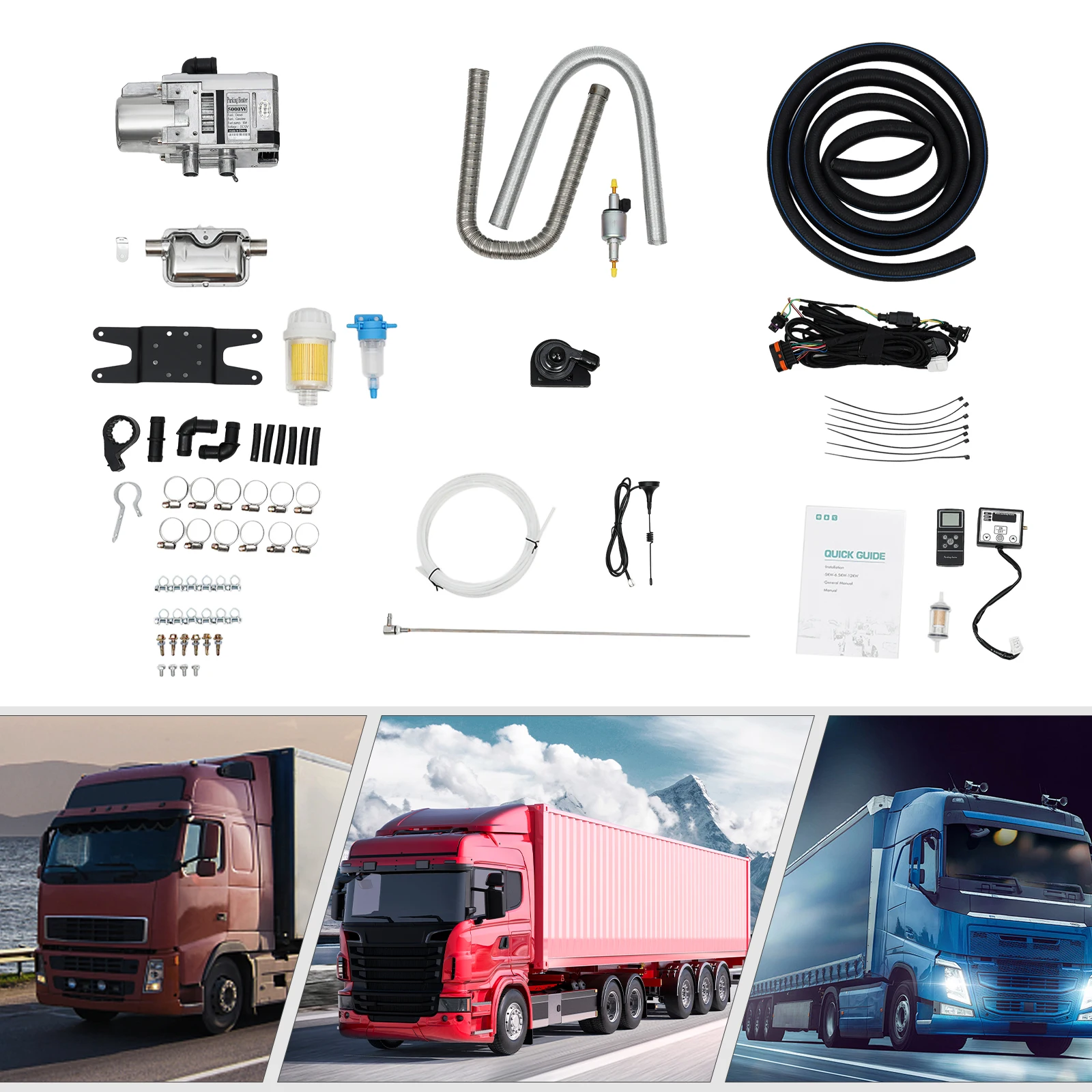 

Diesel Water Heater 12V 5KW Diesel Parking Water Heater Complete Kit for Trailers Trucks Remote Control and LCD Switch