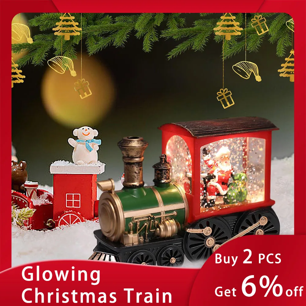 

Santa Claus Train Decoration Vintage Snowman with LED Lights Indoor/Outdoor Decoration Light-up Christmas Train Snow Globe Train