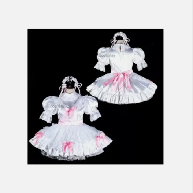 

NEW Sissy maid white satin dress lockable cosplay costume Tailor-made
