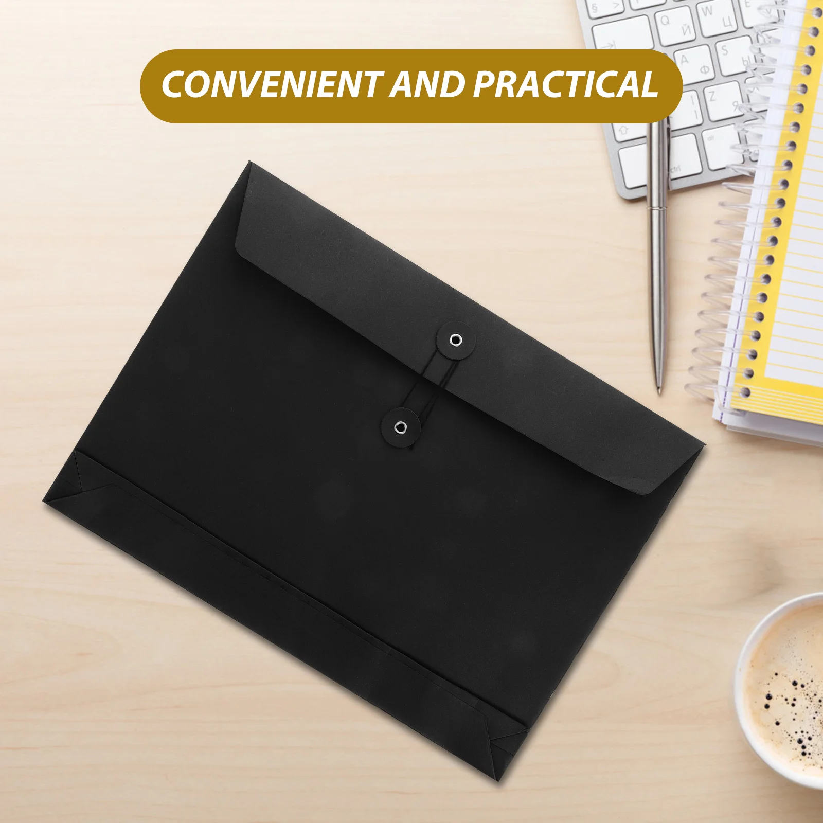 5 قطعة A4 حقيبة مغلف بطاقة سوداء كرافت ورقة منظم الملفات سعة كبيرة لتخزين المستندات المهنية المحمولة