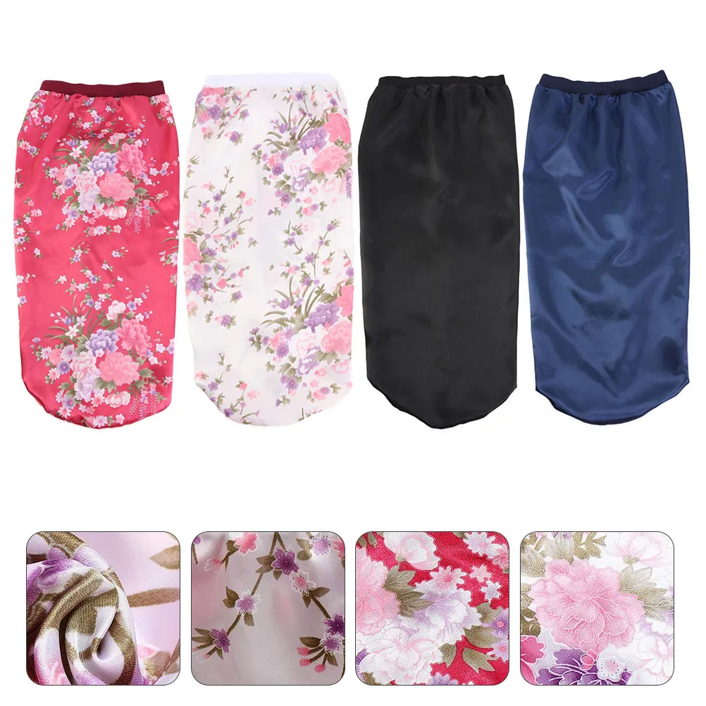 

Набор из 4 атласных шапочек для защиты волос с широкими полями и длинными трубчатыми вставками, эластичные, для женщин с кудрявыми волосами и наращенными прядями, для душа и дома