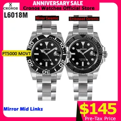 Cronos Sub Diver Men Watch Stainless Steel PT5000 Brushed Bracelet Ceramic Bezel 200 meters Water Resistant L6018