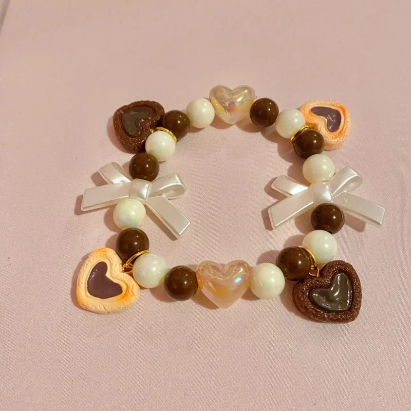Y2K handemake Cute Doll Bracelet - Sweet Girl  Chocolate Cookie Design, Foodie Dessert Lover Jewelry, Mood-Boosting Sweet