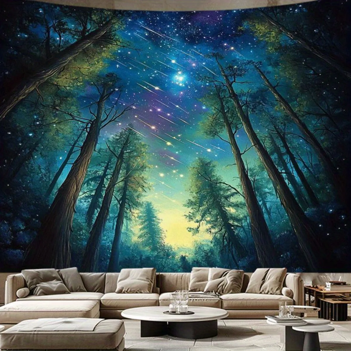 Fantasy Forest Tapestry Polyester Meteor Shower Starry Sky Wall Hanging Nature Decor Living Room Bedroom Dorm
