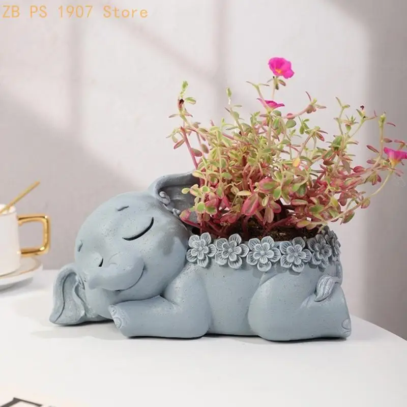 Succulents Flower Pots Resin Silicone Mold Elephant Vase Cement Mold Storage Box 55KA