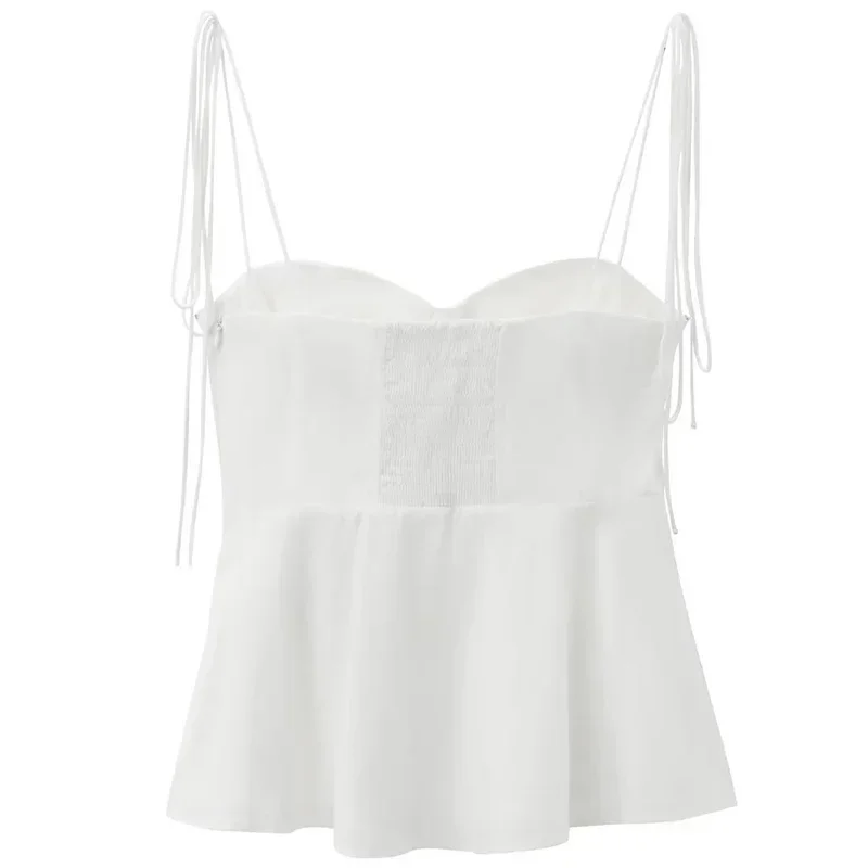 TRAF Tied Sleeveless Crop Top With Straps Bustier White Top Woman Pleated Backless Sexy Corset Top Women Asymmetric Summer Tops