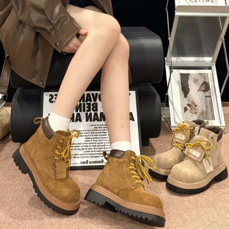 

Women's Boots 2025 New Autumn Yellow Boots Fashion Versatile Petite Thick-Soled Slimming Short Boots