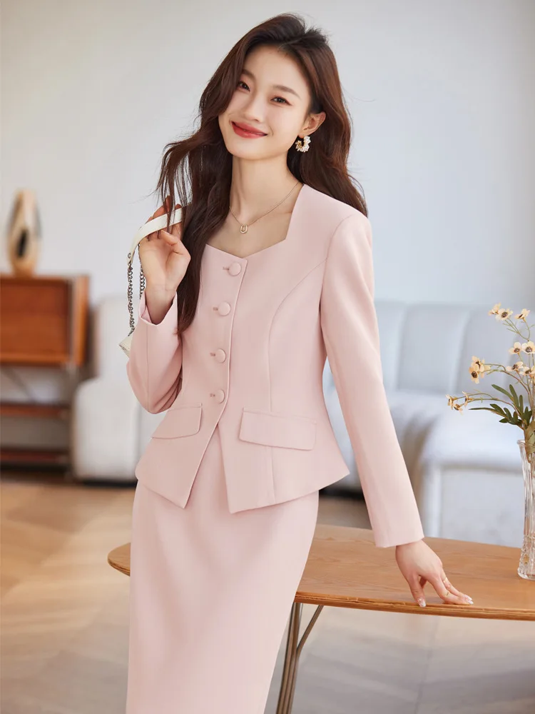 3950 Pink Suit Women\'s Spring and Autumn2024New High Sense Temperament Office Wear Host Interview Formal Wear Suit