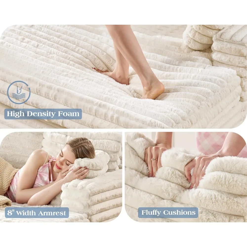 Cadeira de dormir-cadeira de pelúcia para sala de estar, chaise lounge de 53 polegadas interna, sofá-cama estofado com almofadas e braços