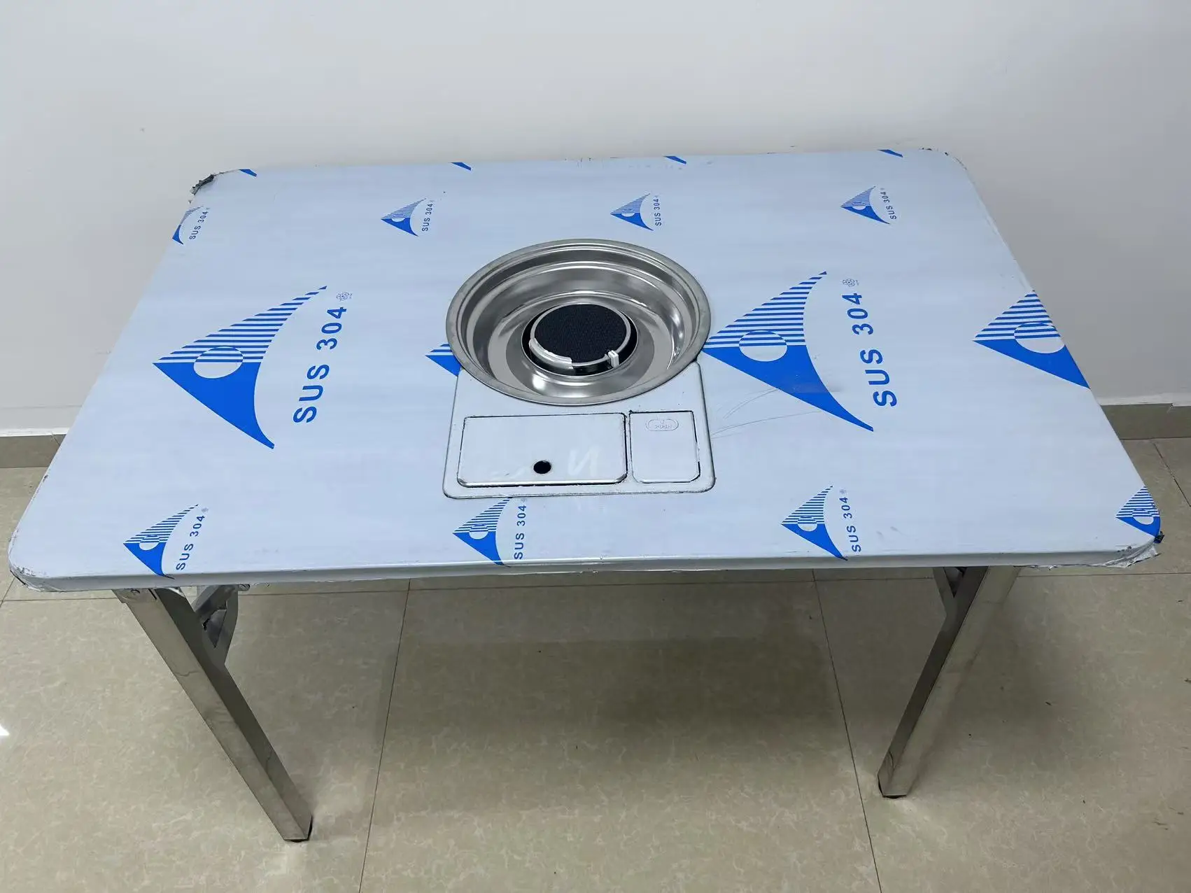 야외 마당용 2 in 1 접이식 스테인리스 사각 식탁 (한국식 바베큐 그릴 포함) 피크닉용 레스토랑 테이블