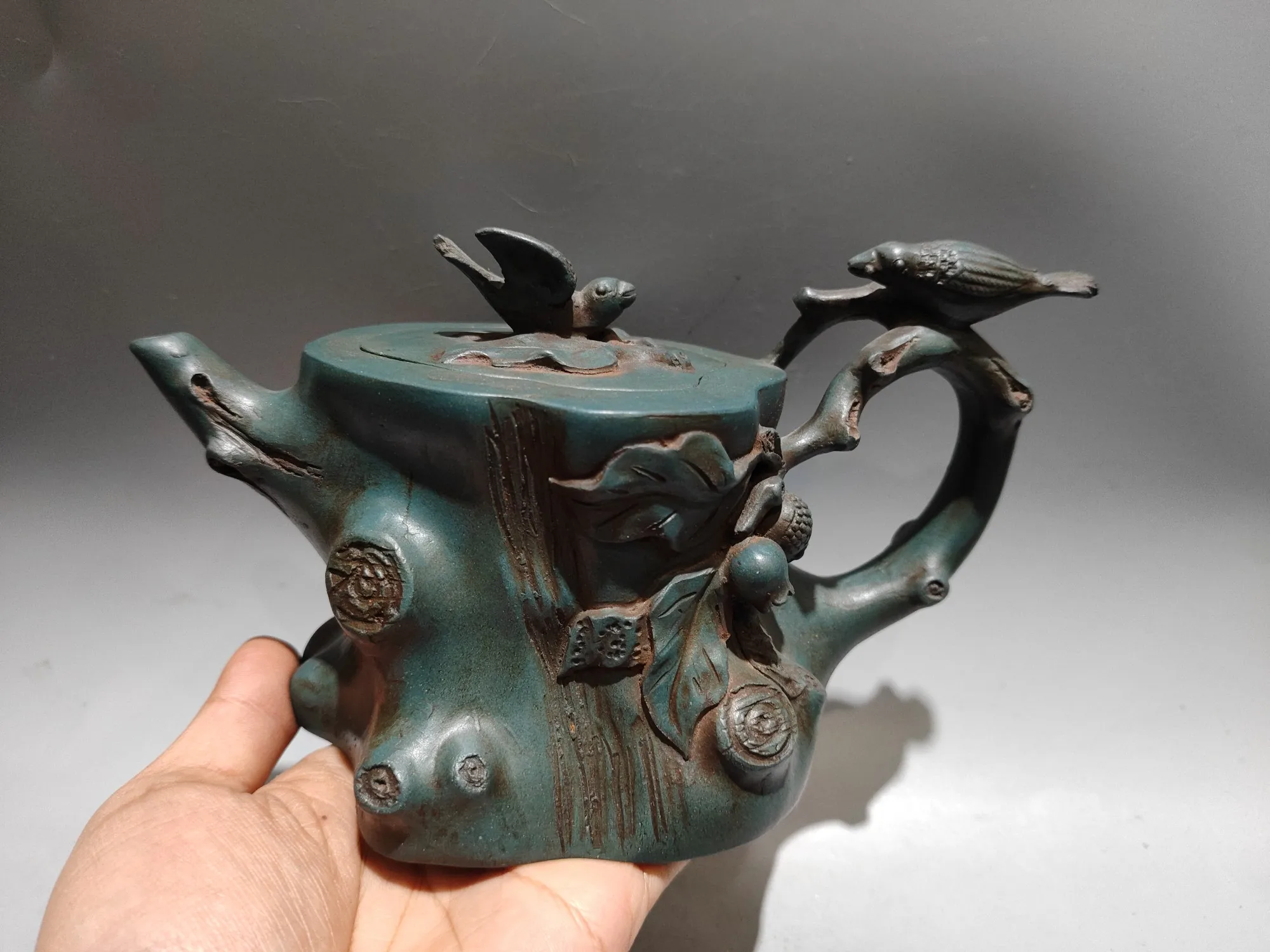 Yingxing redware ceramic tea-pot Raw ore blue sand Magpie Statue plum blossom Tree stump pot be radiant with joy kettle teapot T