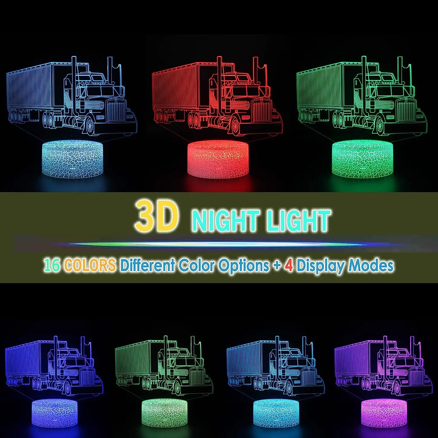 Nighdn Truck 3D Illusion LED Table Lamp Kids Night Light Funny Bedroom Decorations 7 Color Changing Acrylic Gifts for Boys Teens