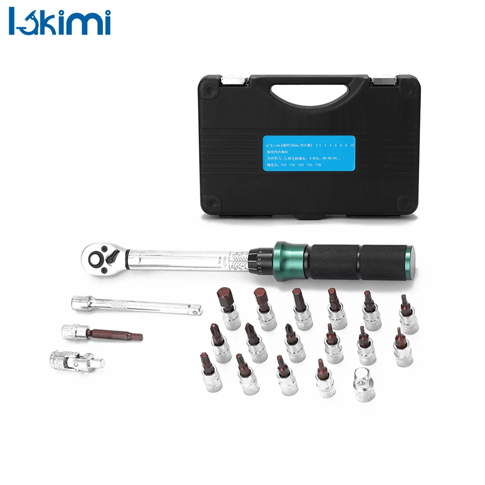 

Набор точных динамометрических ключей с двойной шкалой, привод 1/4 дюйма, 2-24 Нм: торцевой гаечный ключ, ящик для инструментов для ремонта велосипеда и мотоцикла с храповым механизмом LK-AA488