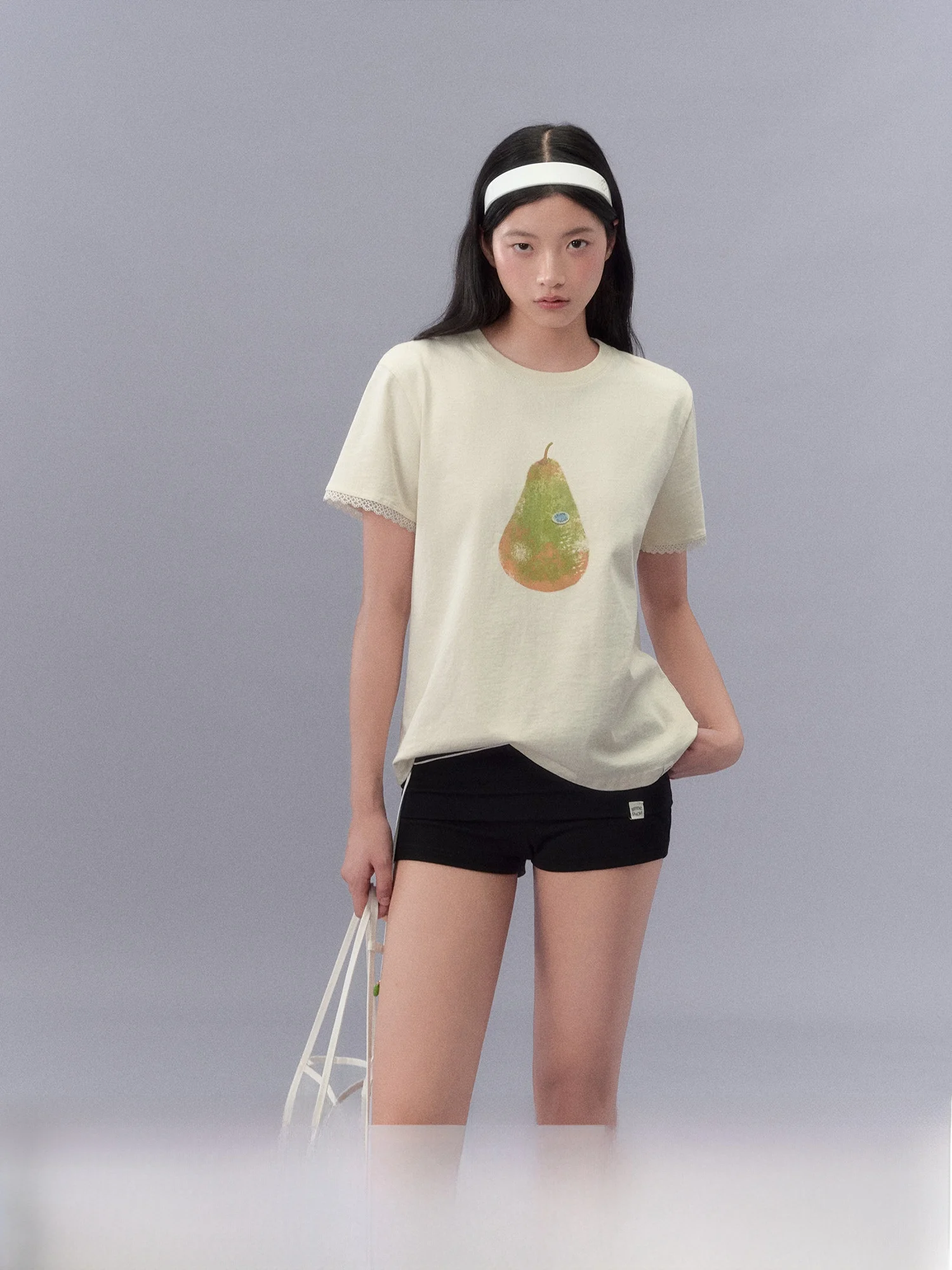 

Pure Cotton Fruit Print Casual Loose ort Sve round Ne Women's T-irt Versatile Fre Sle Summer Top La Lune Du Ciel