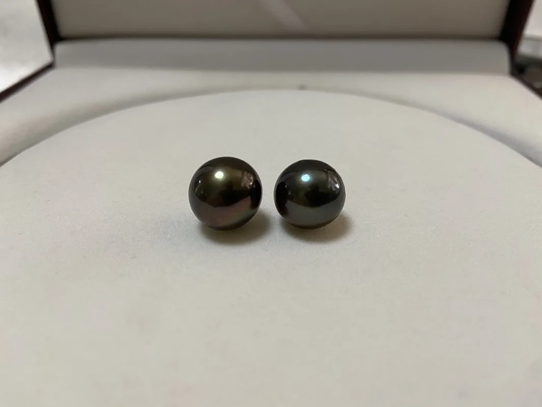 

Huge Charming Natural Random Pair Of 12-13mm Sea Genuine Green Round Pearl Loose Pearl Jewelry 299