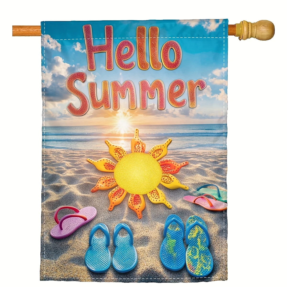 1pcs Waves, Slippers and Beaches 12x18 Inch Double-sided Garden Flag Yard Decoration, Outdoor Decoration Lawn Flag Only
