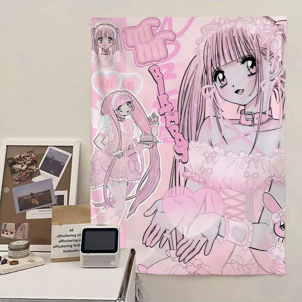 VIKAMA Japanese-Style Girl'S 2D Tapestry, Sweet And Cool Girl'S Home Decoration For The Living Room Background Fabric