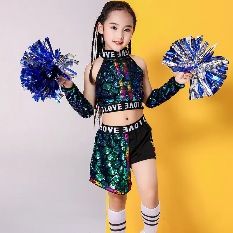 Costume Hipster Cool Girl Jazz Dance Costume paillettes Kids Hip Hop Cheer Set