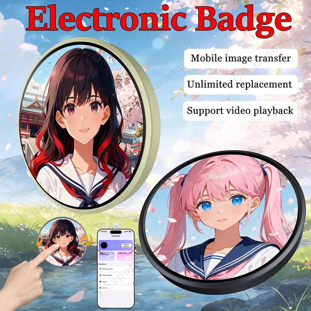 

Anime E-Badge Display Pin Dynamic Electronic Smart Cyber Badge Merchandise Digital Display Dynamic Gift For Otaku Fans Friends