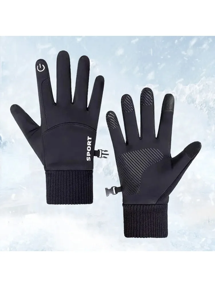 AliExpress NONE 2026Winter Warm Full Fingers Waterproof Wind Proof Cycling Outdoor Sports Running Motorcycle Ski Touch Screen Fleece Gloves