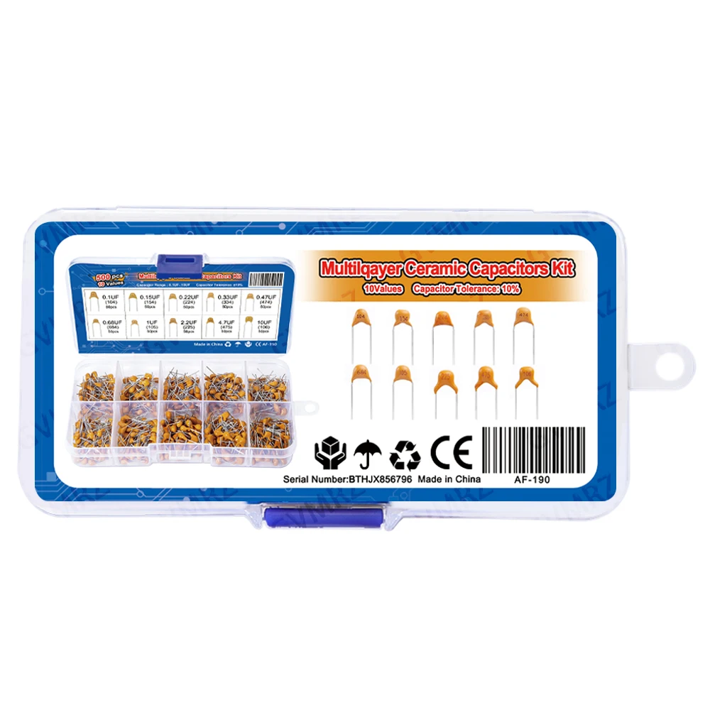 10Values 0..22UF 0.33UF 0.47UF monolithic ceramic capacitor 0.1UF-10UF kit 0.15UF  0.68UF 1UF 2.2UF 4.7UF each 50PCS