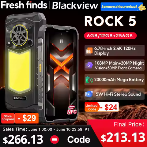 【World premiere】Blackview ROCK 5 Rugged phone 6.78'' 2.4K 120Hz Display Camping Lantern 108MP Camera NFC 20000mAh Cellphone