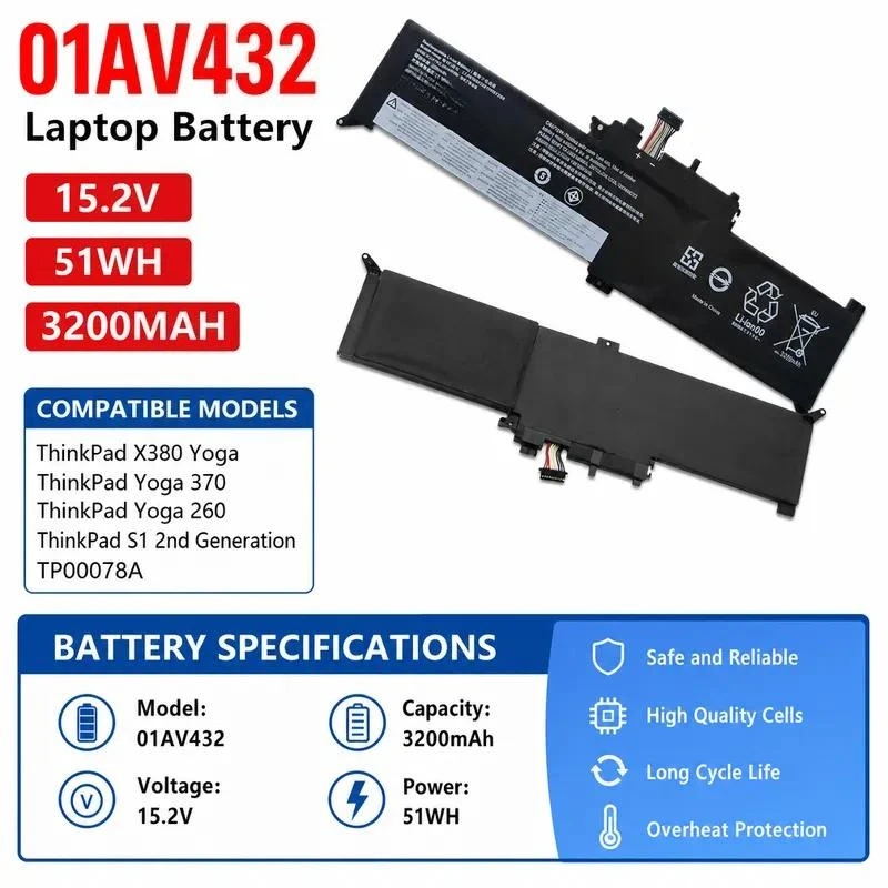For Lenovo ThinkPad X380 Yoga 260 370 01AV432 01AV433 notebook battery