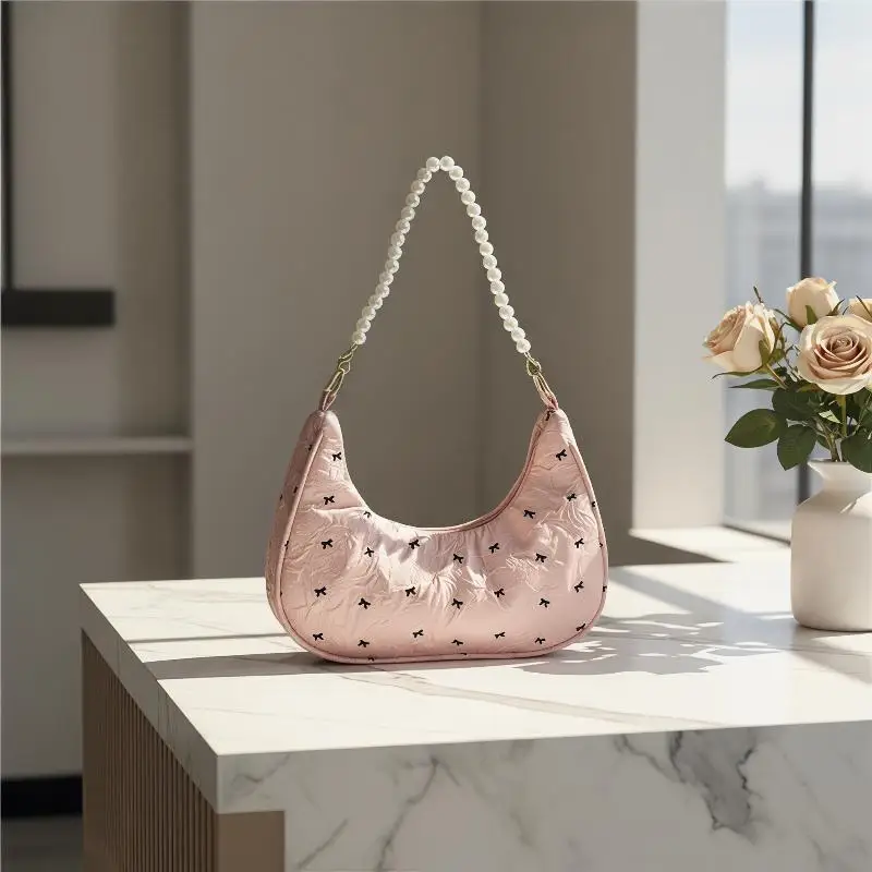 

Unique Wrinkled Bow Handbag Stylish Versatile Shoulder Underarm Purse For Women