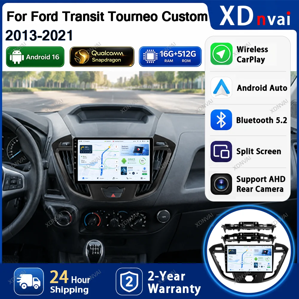 Android 16 Video Player  Multimedia For Ford Transit Tourneo Custom 2013-2021 Car Radio Carplay 5G WIFI Autoradio Head Unit DSP