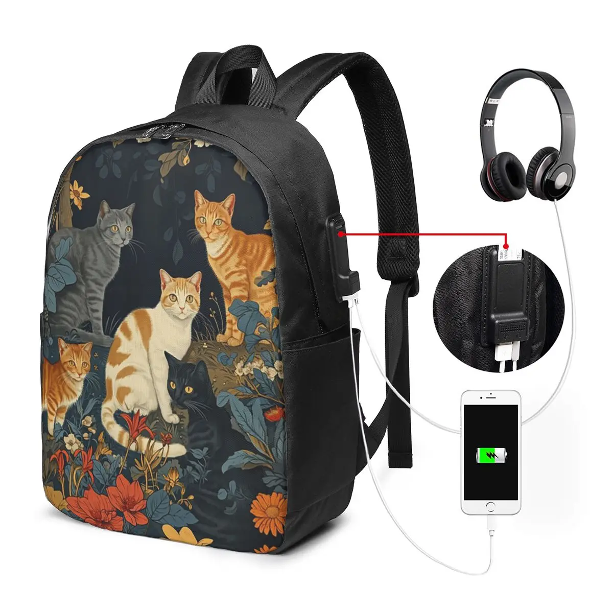 Cats Among The Flower Garden Backpack Travel Notebook Bag Computer College Student School Bag Laptop Shoulder Bags for Men Women
