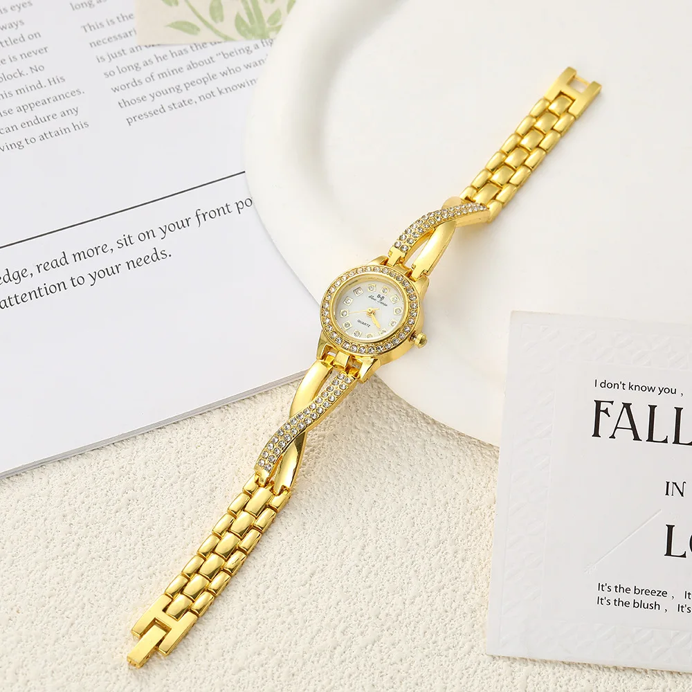 New Cross Diamond Light Luxury Watch with Circular Dial and Elegant Style, Diamond Inlaid Women's Quartz Watch