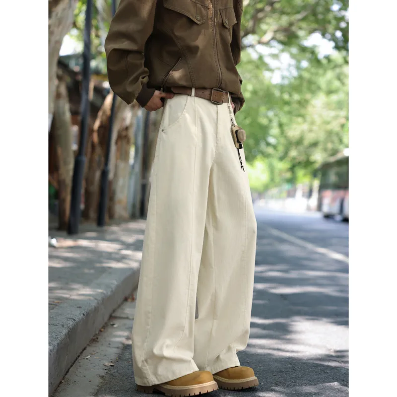 Braune Cordhose Herren Mode Retro Freizeithose Herren Japanische Streetwear Hip-Hop Lose Weite Beinhose Herren Vintage Hose