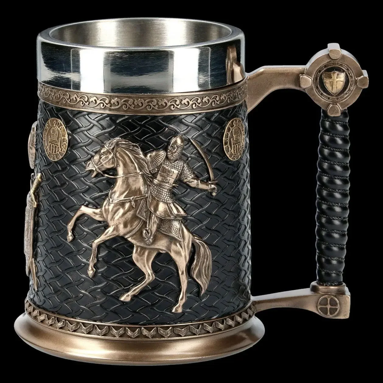Winged Sword And Shield Skull Beer mugs Double Headed Eagle Crest Axe Handle Tankard Stainless Steel Wine Glass Cup Drinkware