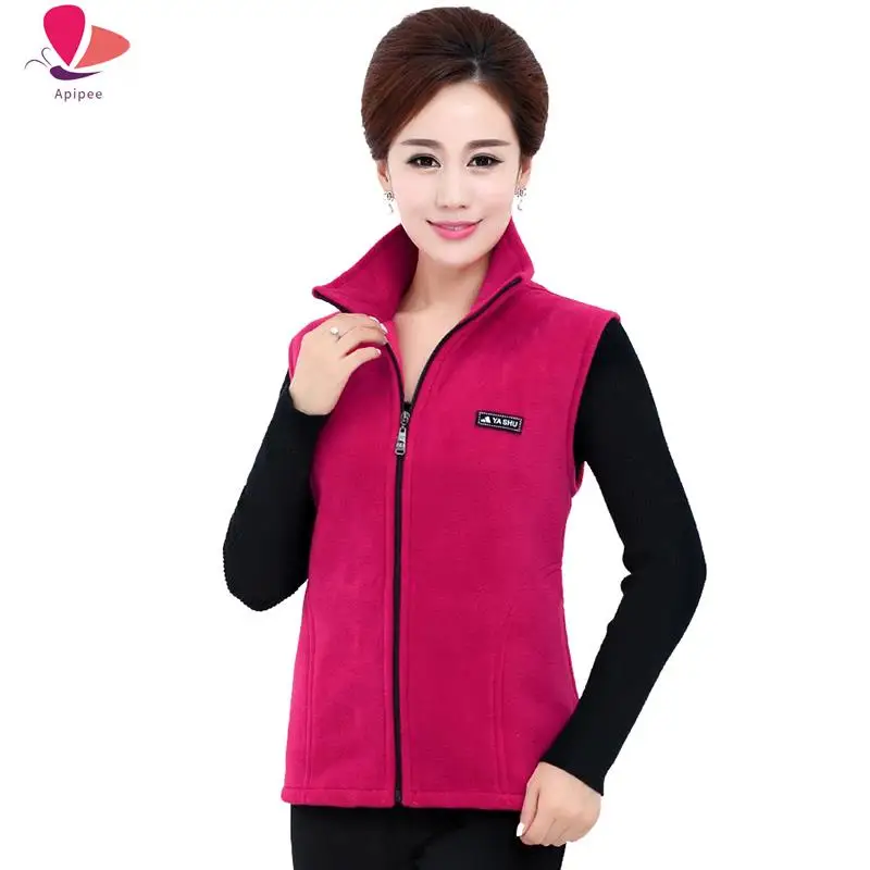 

APIPEE 2024 New Spring Autumn Waistcoat Female Oversize 4XL Polar Fleece Mama Vest Lady Fleece Vests Women's Tops Warm Waistcoat