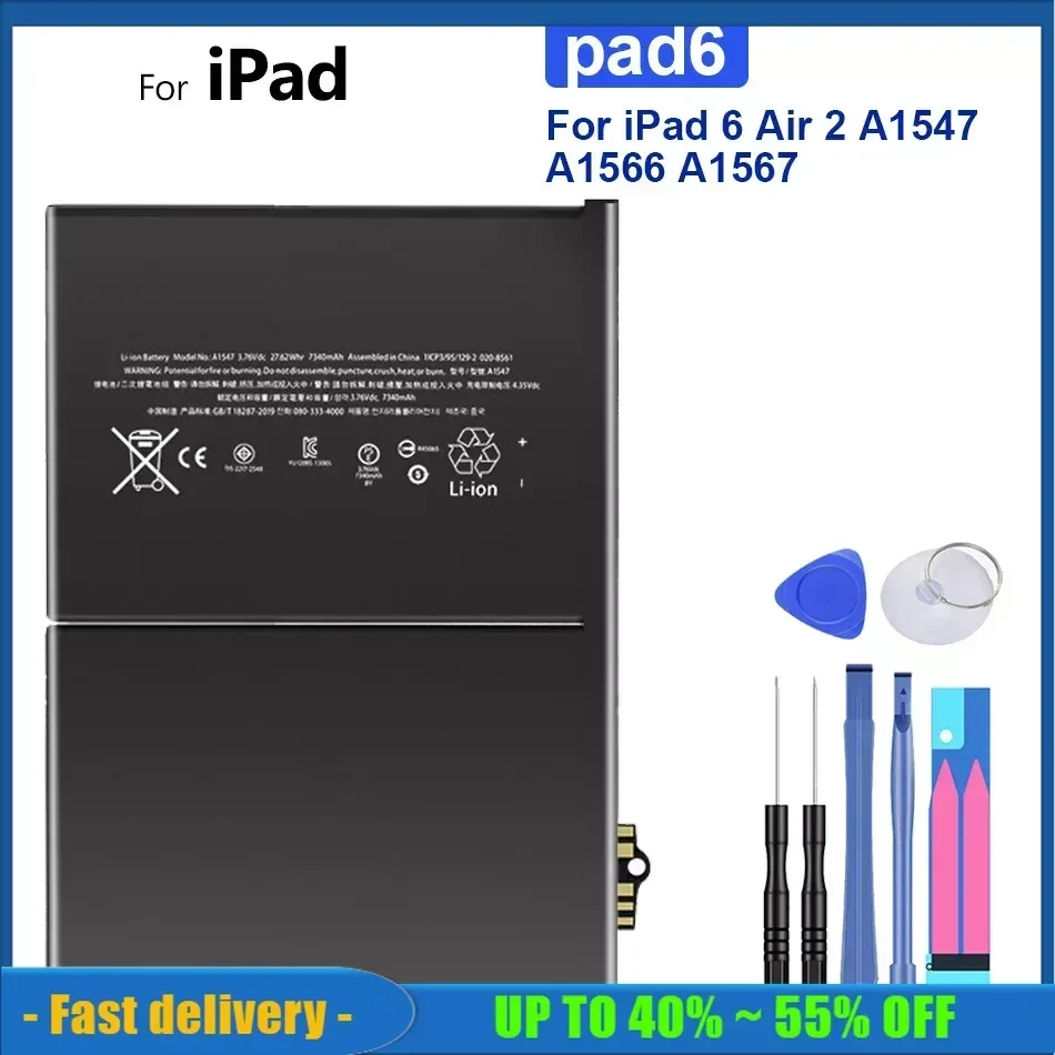 

7340mAh Replacement Tablet Battery For Apple iPad 6 Air 2 IPad6 Air2 A1547 A1566 A1567 Rechargeable Batteries High Quality