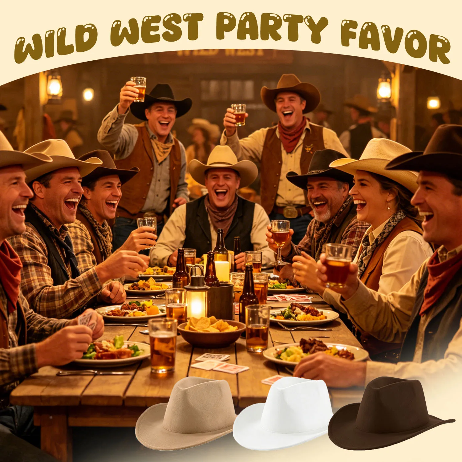 4-24Pcs Western Cowboy Hat for Men Women Adjustable Felt Cowgirl Hats Wide Brim Fedoras Hat for Adult Bachelor Party Costume view 3