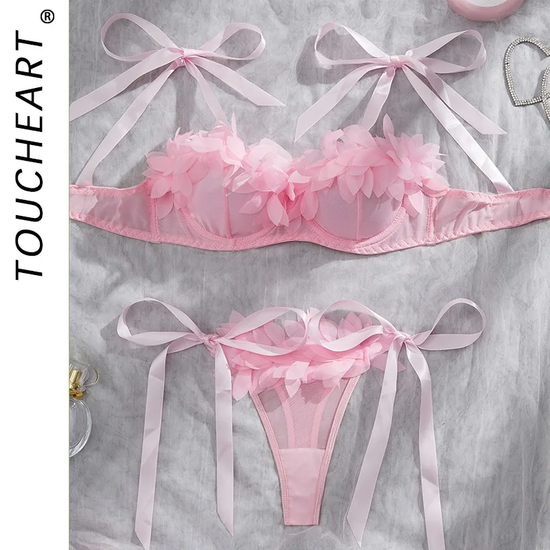 Toucheart المثيرة الملابس الداخلية اللباس الداخلي 2 قطعة شبكة انظر من خلال القوس عقدة الأشرطة تشكيل الجسم الرغبة النقية مغر المرأة الحميمة الصدرية مجموعة