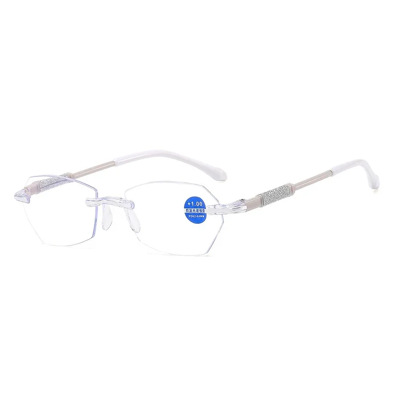 Women Vintage Frameless Diamond Reading Glasses Men Business Far Sight Eyeglasses Ultra Light Anti Blue Presbyopia Glasses